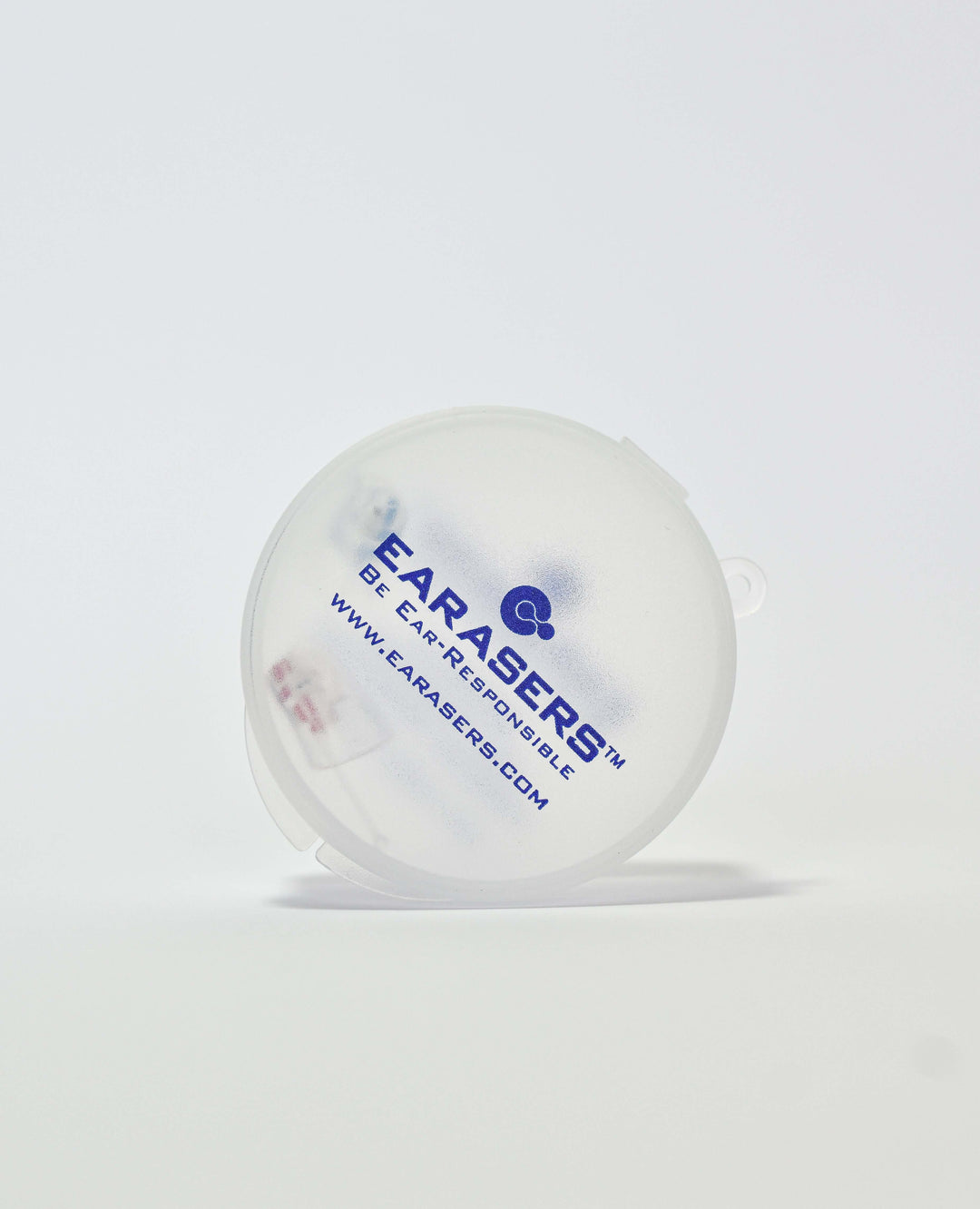 White Earasers plastic carry case and logo on a white background