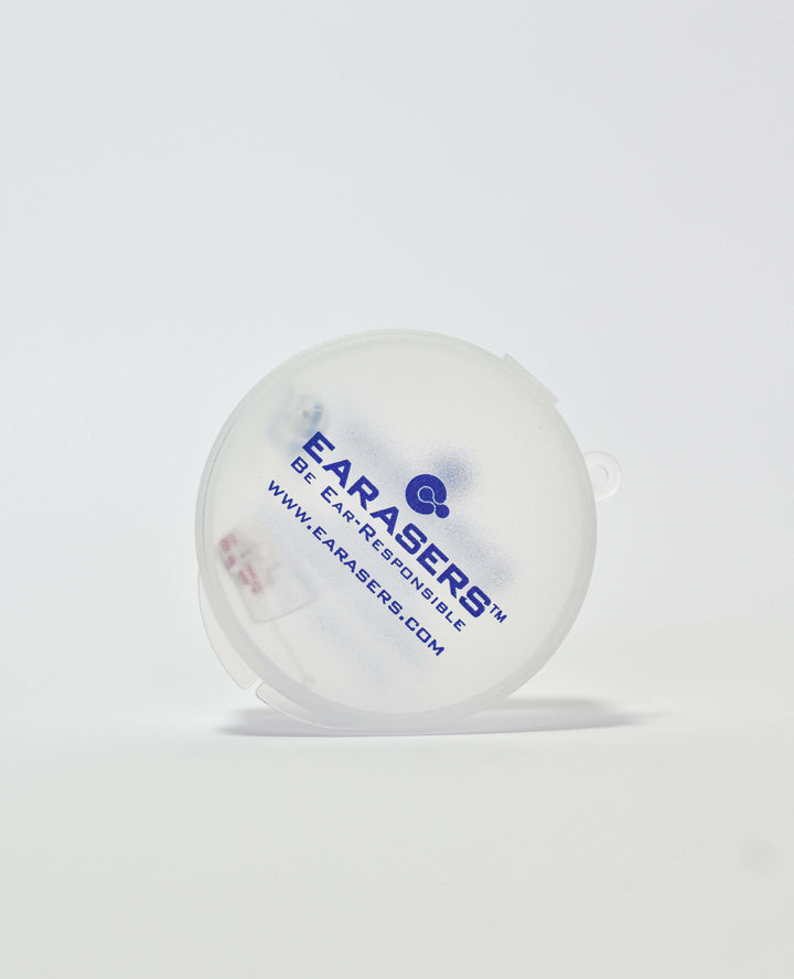 White Earasers plastic carry case and logo on a white background