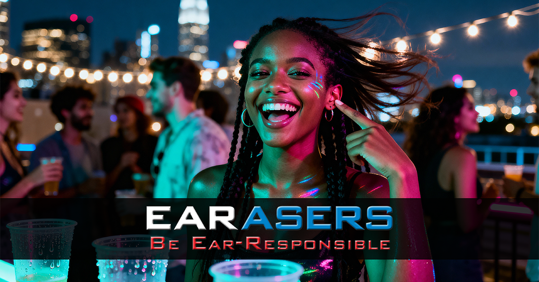 Girl at nightclub with cool facepaint wearing earasers